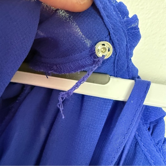 NWT By Anthropologie Long Sleeve Ruffled Asymmetric Midi Dress Blue - Picture 6 of 8